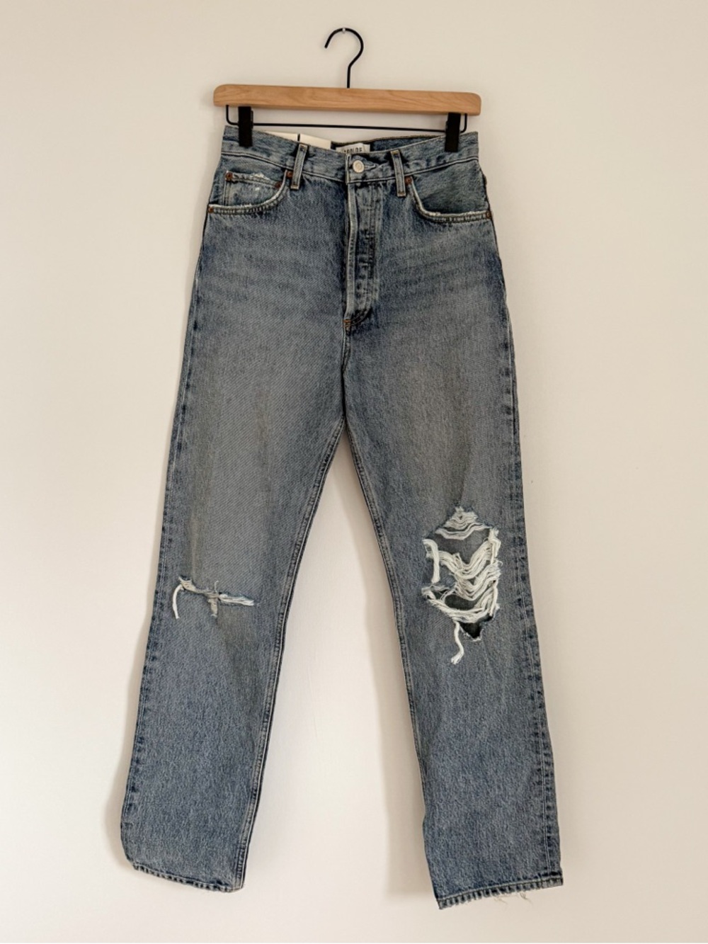AGOLDE 90s Pinch Waist High Rise Straight Jeans Size 26 Distressed Light Wash